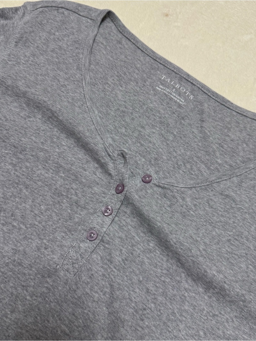 Talbots Women’s Heather Gray Henley Pajama Long Slv. Cotton Top Size Small - Picture 2 of 7